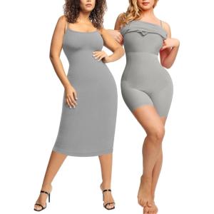 imagePopilush Womens Summer Shapewear Dress  Bodycon Cocktail Graduation Party Midi Dresses with Builtin BraGrey