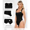 imagePopilush Bodysuits for Women  Sleeveless Square Neck Thong Bodysuit Tummy Control Going Out Double Lined TopsBlack