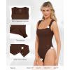 imagePopilush Bodysuits for Women  Sleeveless Square Neck Thong Bodysuit Tummy Control Going Out Double Lined TopsDark Brown