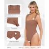 imagePopilush Bodysuits for Women  Sleeveless Square Neck Thong Bodysuit Tummy Control Going Out Double Lined TopsLight Brown