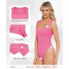 imagePopilush Bodysuits for Women  Sleeveless Square Neck Thong Bodysuit Tummy Control Going Out Double Lined TopsPink