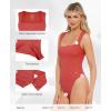 imagePopilush Bodysuits for Women  Sleeveless Square Neck Thong Bodysuit Tummy Control Going Out Double Lined TopsRed