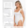 imagePopilush Bodysuits for Women  Sleeveless Square Neck Thong Bodysuit Tummy Control Going Out Double Lined TopsWhite