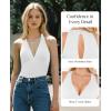 imagePopilush Bodysuits for Women Tummy Control Halter Tops V Neck Ruched Shapewear Body Suits Concert OutfitsWhite