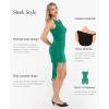 imagePopilush Cocktail Mini Dresses for Women  Built in Shapewear Party Vacation Dress Summer Boat Neck Ruched Bodycon DressGreen