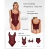 imagePopilush Leather Body Suits for Womens  Tummy Control Shapewear Bodysuits Lace Faux Leather Thong Corset TopsDark Red