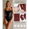 imagePopilush Leather Body Suits for Womens  Tummy Control Shapewear Bodysuits Lace Faux Leather Thong Corset TopsDark Red