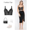 imagePopilush Midi Skirts for Women Lace Shapewear Split Satin High Waisted Bodycon Long Skirt Builtin Tummy ControlBlack