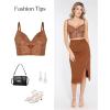 imagePopilush Midi Skirts for Women Lace Shapewear Split Satin High Waisted Bodycon Long Skirt Builtin Tummy ControlBrown