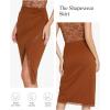 imagePopilush Midi Skirts for Women Lace Shapewear Split Satin High Waisted Bodycon Long Skirt Builtin Tummy ControlBrown