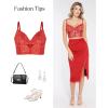 imagePopilush Midi Skirts for Women Lace Shapewear Split Satin High Waisted Bodycon Long Skirt Builtin Tummy ControlRed