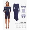 imagePopilush Sparkly Dresses for Women Long Sleeve Off The Shoulder Cocktail Dresses Bodycon Shapewear Mermaid DressBlue