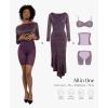 imagePopilush Sparkly Dresses for Women Long Sleeve Off The Shoulder Cocktail Dresses Bodycon Shapewear Mermaid DressPurple