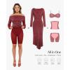 imagePopilush Sparkly Dresses for Women Long Sleeve Off The Shoulder Cocktail Dresses Bodycon Shapewear Mermaid DressRed