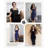 imagePopilush Summer Cocktail Midi Dresses for Women Shapewear Bodycon Short Sleeve Square Neck DressBlack