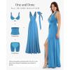 imagePopilush Women Formal Wedding Guest Dress  Shapewear Bridesmaid Dresses Builtin Bra Floor Length Prom Dress with TieBlue