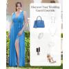 imagePopilush Women Formal Wedding Guest Dress  Shapewear Bridesmaid Dresses Builtin Bra Floor Length Prom Dress with TieBlue