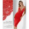 imagePopilush Women Lace Shapewear Midi Dress 2025 V neck Bodycon Corset Cocktail Party Date Night DressesRed