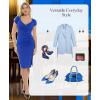 imagePopilush Womens Shapewear Midi Dress Ruched Bodycon Pencil Dresses Built in Bra Work Wedding Guest CocktailBlue