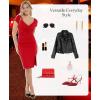 imagePopilush Womens Shapewear Midi Dress Ruched Bodycon Pencil Dresses Built in Bra Work Wedding Guest CocktailRed