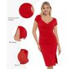 imagePopilush Womens Shapewear Midi Dress Ruched Bodycon Pencil Dresses Built in Bra Work Wedding Guest CocktailRed