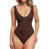 imagePopilush Body Suits for Women  Going Out Tank Tops  Plunge Deep V Neck Backless Sleeveless Tummy Control Shapewear BodysuitBrown