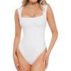 imagePopilush Bodysuits for Women  Sleeveless Square Neck Thong Bodysuit Tummy Control Going Out Double Lined TopsWhite