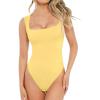 imagePopilush Bodysuits for Women  Sleeveless Square Neck Thong Bodysuit Tummy Control Going Out Double Lined TopsYellow