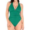 imagePopilush Bodysuits for Women Tummy Control Halter Tops V Neck Ruched Shapewear Body Suits Concert OutfitsGreen