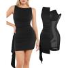 imagePopilush Cocktail Mini Dresses for Women  Built in Shapewear Party Vacation Dress Summer Boat Neck Ruched Bodycon DressBlack
