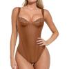 imagePopilush Leather Body Suits for Womens  Tummy Control Shapewear Bodysuits Lace Faux Leather Thong Corset TopsBrown