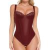imagePopilush Leather Body Suits for Womens  Tummy Control Shapewear Bodysuits Lace Faux Leather Thong Corset TopsDark Red