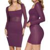 imagePopilush Long Sleeve Shapewear Dress Mesh Dresses Built in Bra Corset Dresses for Women Tummy ControlPurple