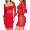 imagePopilush Long Sleeve Shapewear Dress Mesh Dresses Built in Bra Corset Dresses for Women Tummy ControlRed