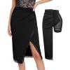 imagePopilush Midi Skirts for Women Lace Shapewear Split Satin High Waisted Bodycon Long Skirt Builtin Tummy ControlBlack