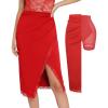 imagePopilush Midi Skirts for Women Lace Shapewear Split Satin High Waisted Bodycon Long Skirt Builtin Tummy ControlRed