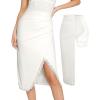 imagePopilush Midi Skirts for Women Lace Shapewear Split Satin High Waisted Bodycon Long Skirt Builtin Tummy ControlWhite