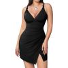 imagePopilush Mini Dress for Women V Neck Beach Vacation Clothes Summer Party Side Slit Cocktail Dress With Built in ShapewearBlack