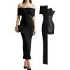 imagePopilush Off The Shoulder Maxi Dress Wedding Guest Formal Dresses for Women Sleeveless Bodycon Long Shapewear Prom DressBlack