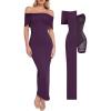 imagePopilush Off The Shoulder Maxi Dress Wedding Guest Formal Dresses for Women Sleeveless Bodycon Long Shapewear Prom DressPurple
