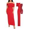 imagePopilush Off The Shoulder Maxi Dress Wedding Guest Formal Dresses for Women Sleeveless Bodycon Long Shapewear Prom DressRed
