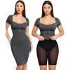 imagePopilush Shapewear Faux Denim Midi Pencil Dress  Tummy Control Jean Bodycon With Zipper for Women 2024Black Grey