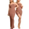 imagePopilush Summer Maxi Dress for Women  Cocktail Shapewear Dresses Builtin Bra Adjustable Straps Vacation Long SlipBrown