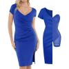 imagePopilush Womens Shapewear Midi Dress Ruched Bodycon Pencil Dresses Built in Bra Work Wedding Guest CocktailBlue