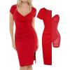 imagePopilush Womens Shapewear Midi Dress Ruched Bodycon Pencil Dresses Built in Bra Work Wedding Guest CocktailRed