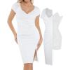 imagePopilush Womens Shapewear Midi Dress Ruched Bodycon Pencil Dresses Built in Bra Work Wedding Guest CocktailWhite