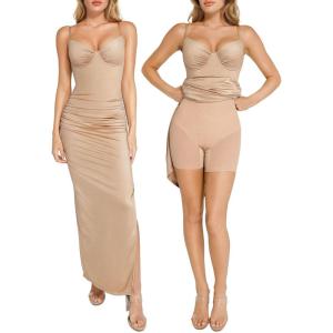 imagePopilush Cocktail Dresses for Women V Neck Shapewear Dress Sleeveless Maxi Dress Party DressChampagne