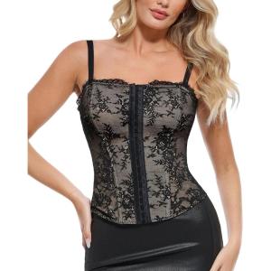 imagePopilush Corset Tops for Women  Lace Spaghetti Strap Going Out Bustier with Buckle Waist Shaper Summer SplashSkin