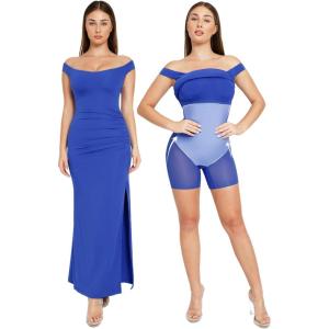 imagePopilush Formal Shapewear Dress Off Shoulder Maxi Dress with Built in Shapewear Summer Dress for Women 2024Blue Off Shoulder Dress