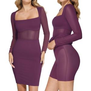 imagePopilush Long Sleeve Shapewear Dress Mesh Dresses Built in Bra Corset Dresses for Women Tummy ControlPurple